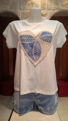 T-shirt Coeur Denim blanc 