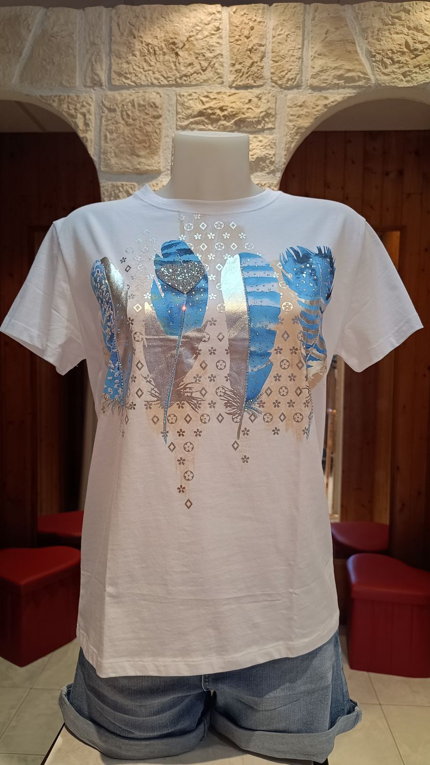 T-shirt Plumes turquoise 