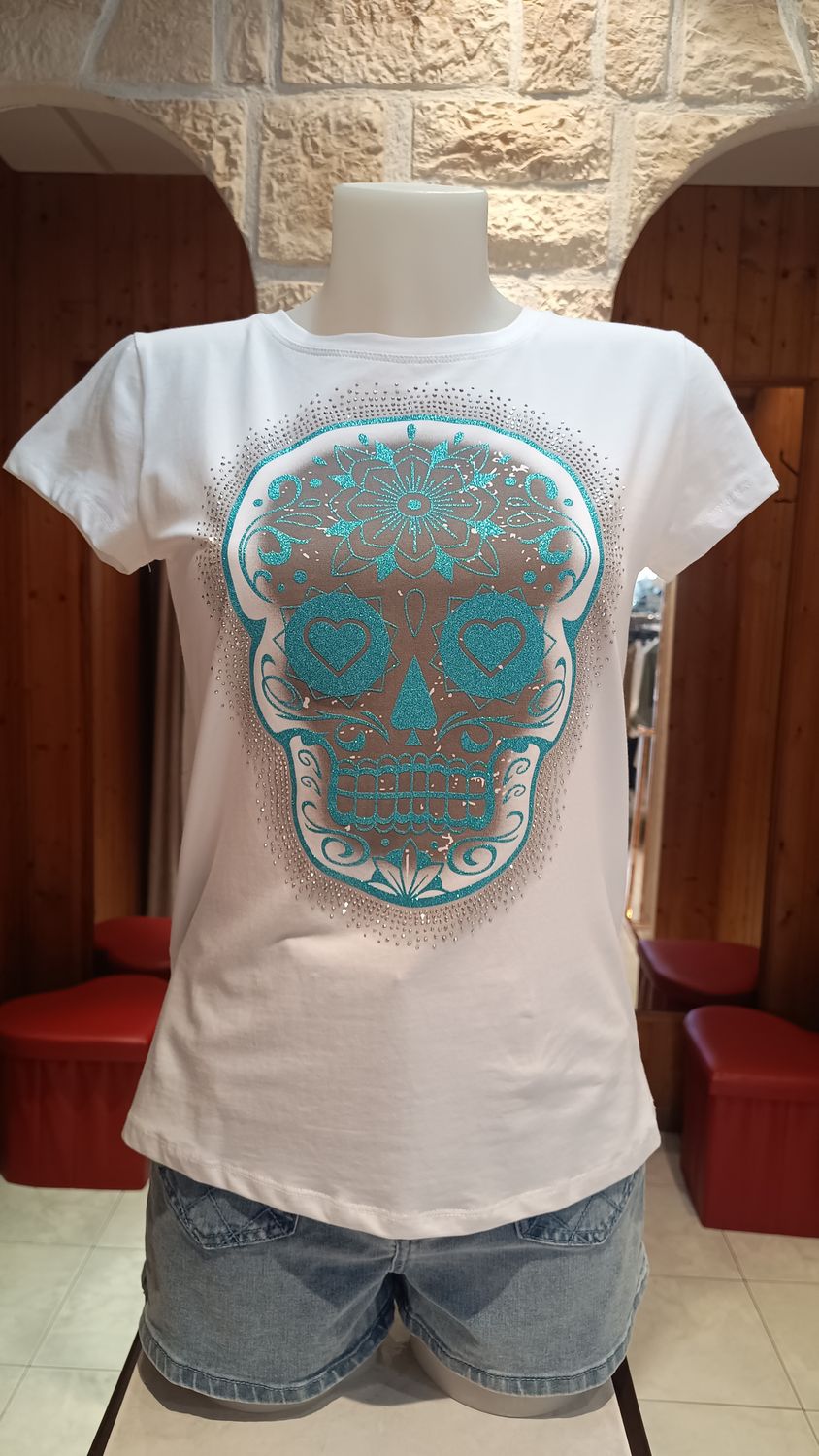 T-shirt Tête de mort turquoise T-shirt Tête de mort turquoise