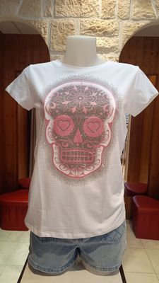T-shirt Tête de mort rose