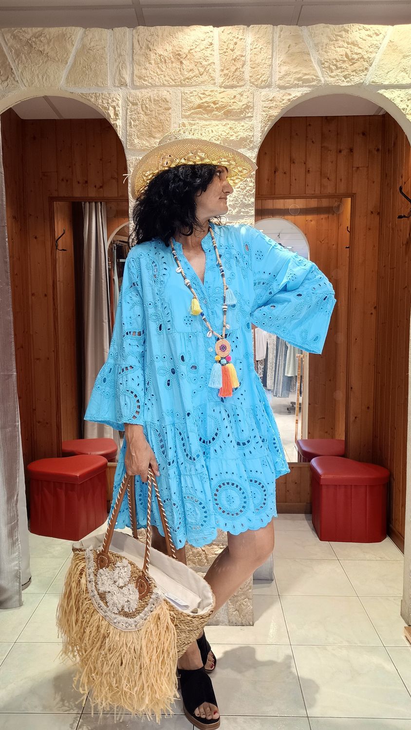 Robe broderie anglaise turquoise Robe broderie anglaise turquoise