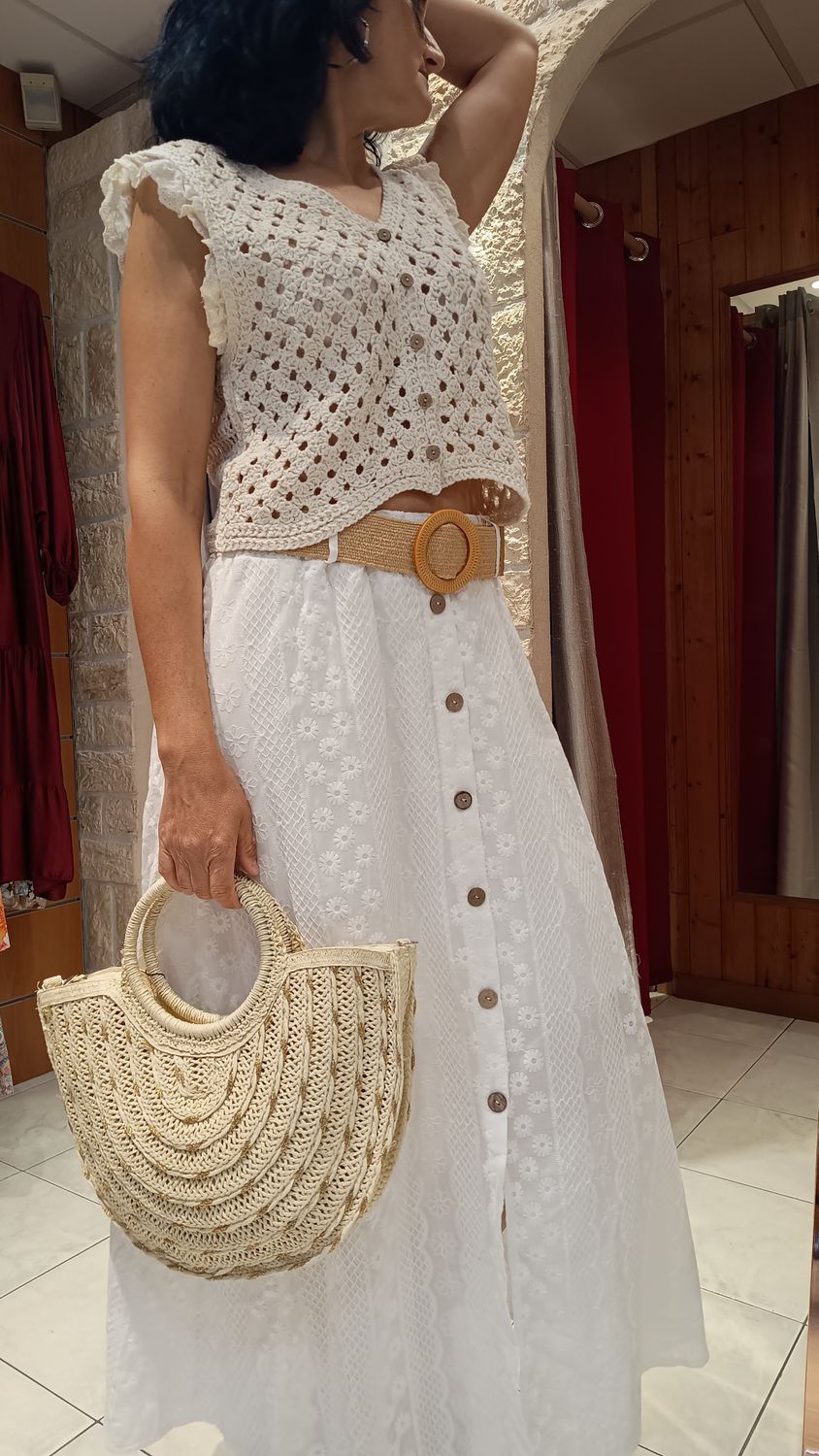 Jupe longue brodée blanc