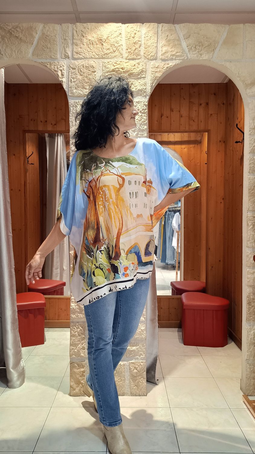 Blouse Paysage bleu ciel 