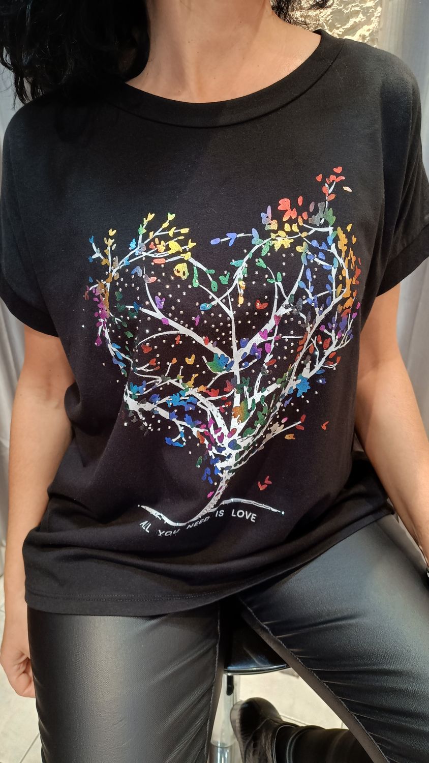 T-shirt Arbre coeur noir oversize 