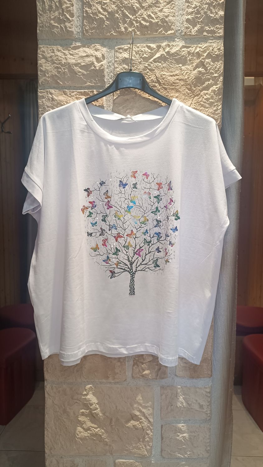 T-shirt Arbre Papillon blanc oversize 