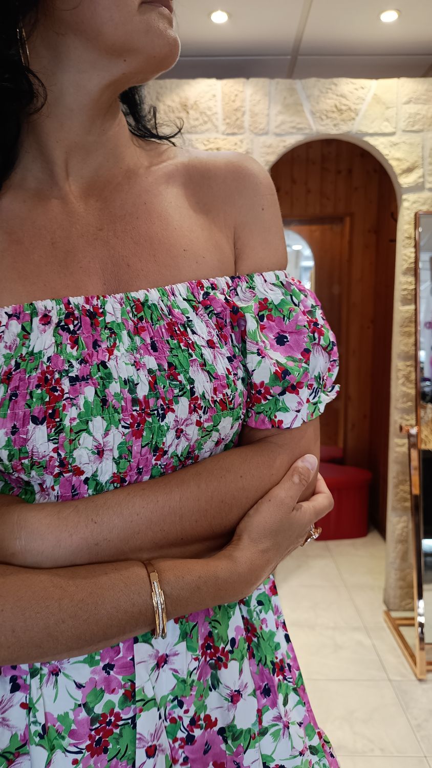 Robe longue Fleurie rose 