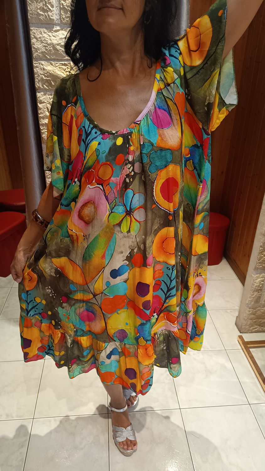 Robe midi Desy kaki multicolore 