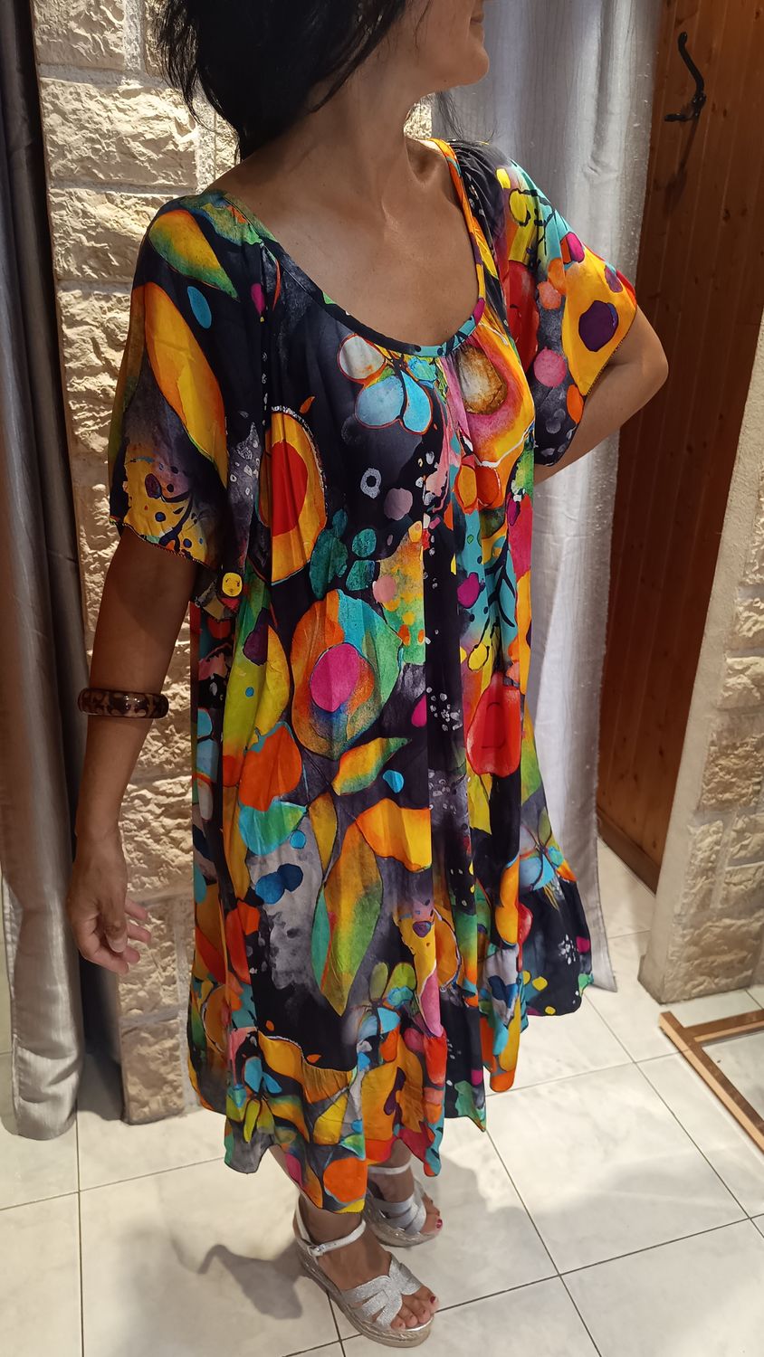 Robe midi Desy noir multicolore Robe midi Desy noir multicolore
