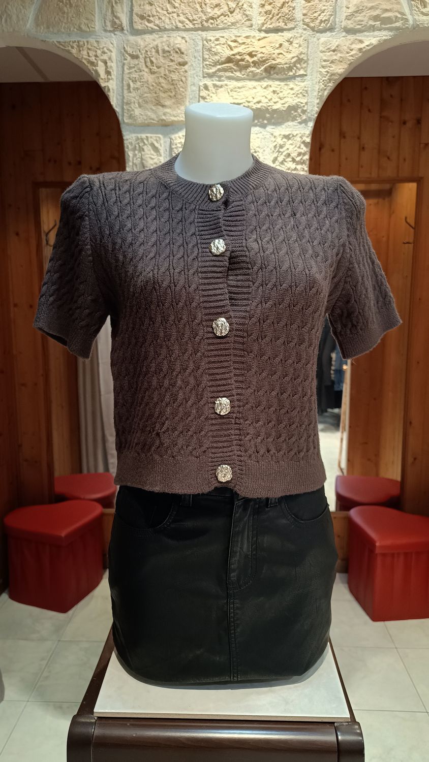 Pull gilet manches courtes chocolat Pull gilet manches courtes chocolat