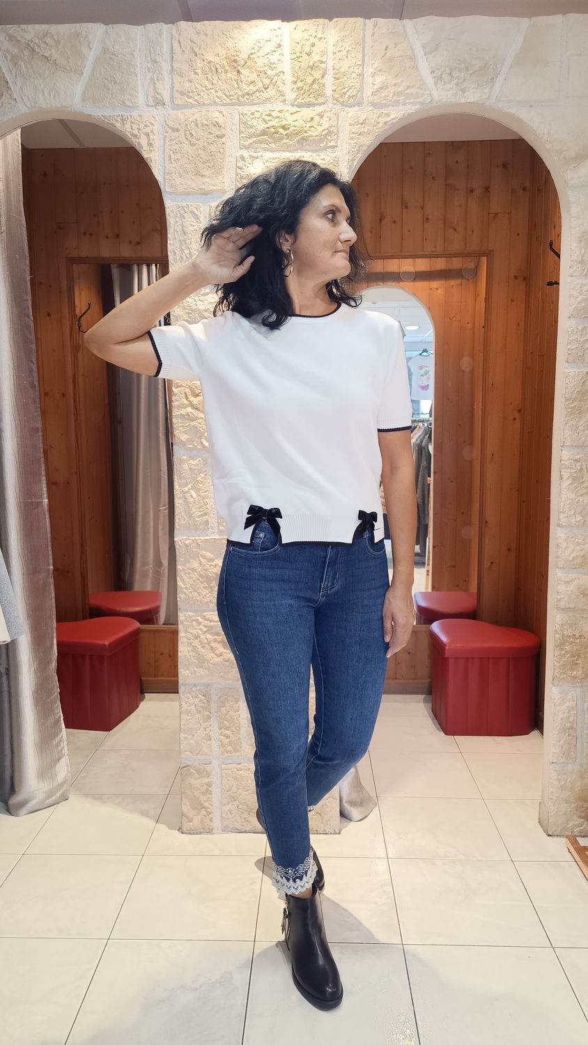 Pull Morgan contrasté blanc 