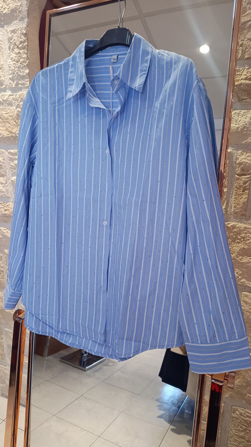 Chemise rayures bleu clair strass 