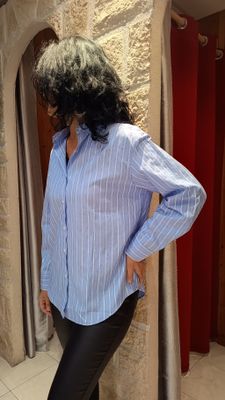 Chemise rayures bleu clair strass