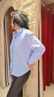 Chemise rayures bleu clair strass 