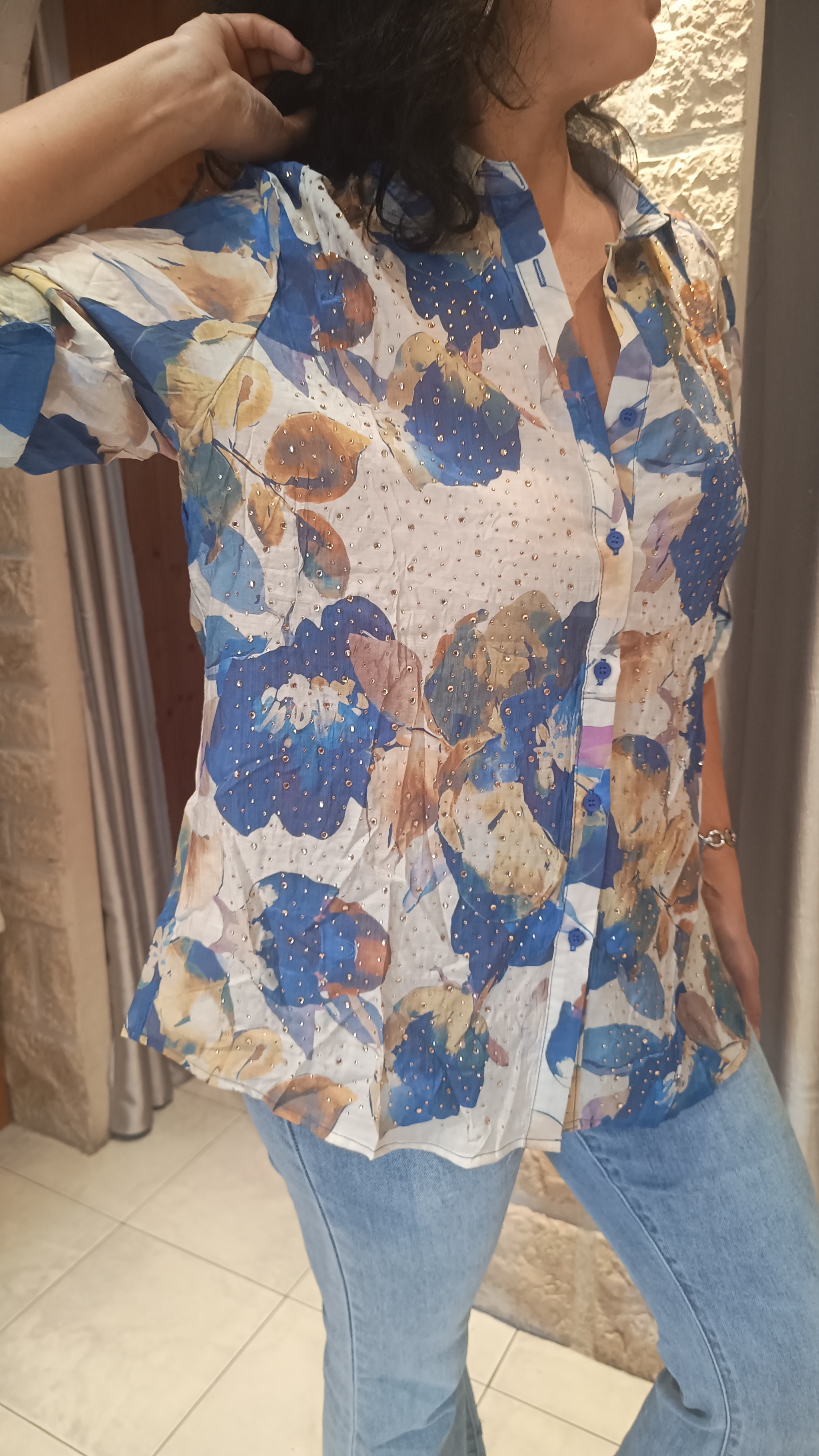 Chemise imprimée floral strass