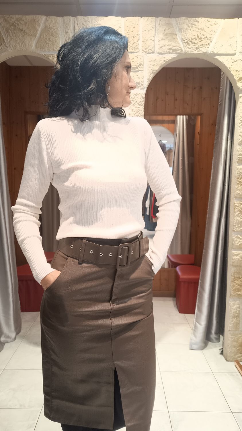 Jupe similicuir marron