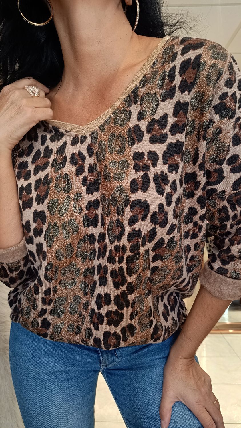 Pull panthère taupe Pull panthère taupe