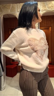 Pull Coeur beige