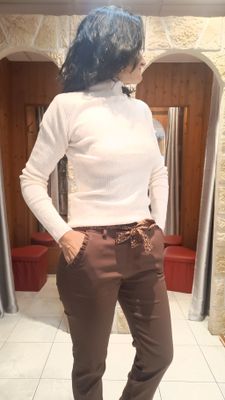 Pull motifs col cheminée pailleté blanc cassé 