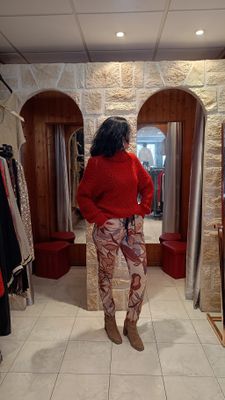 Pantalon suédine Feuilles beige 