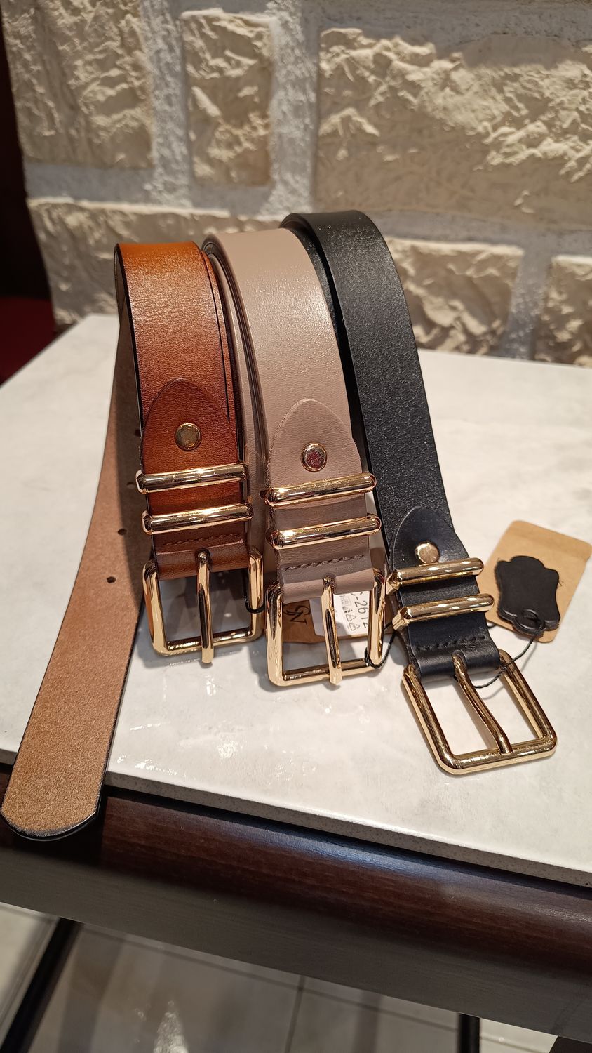 Ceinture cuir camel boucle doré 
