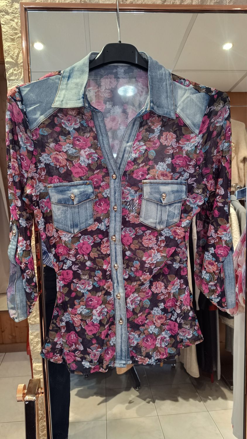 Chemise tulle fleurs 