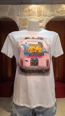 T-shirt Cinquecento blanc /rose 