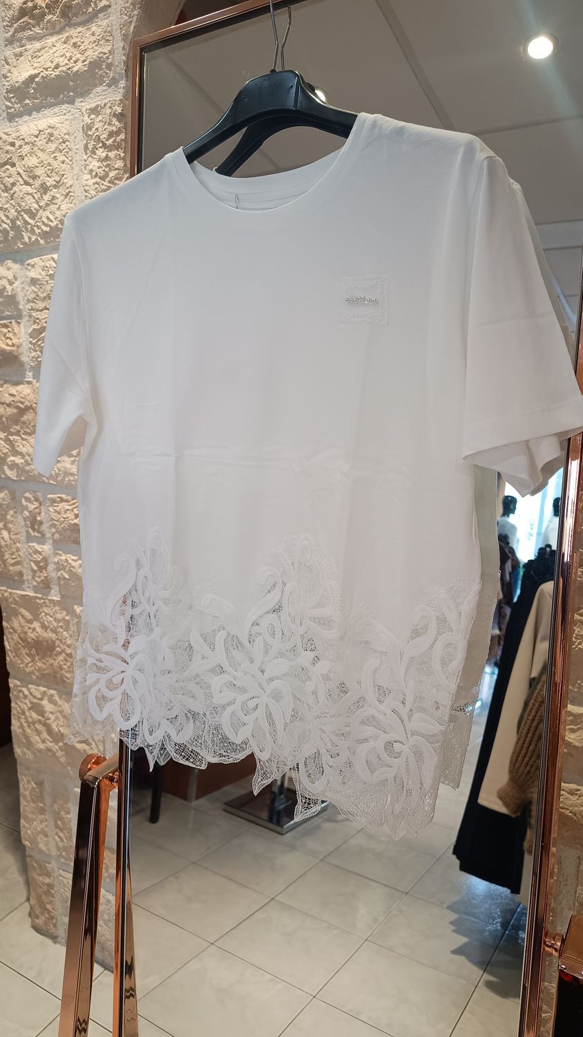 T-shirt maxi dentelle blanc