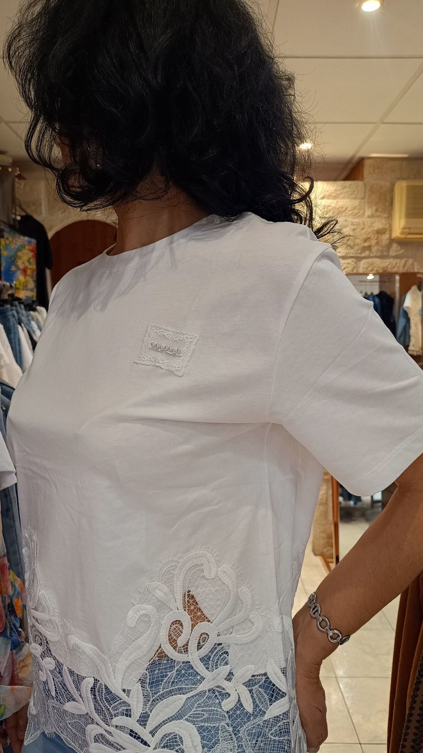 T-shirt maxi dentelle blanc