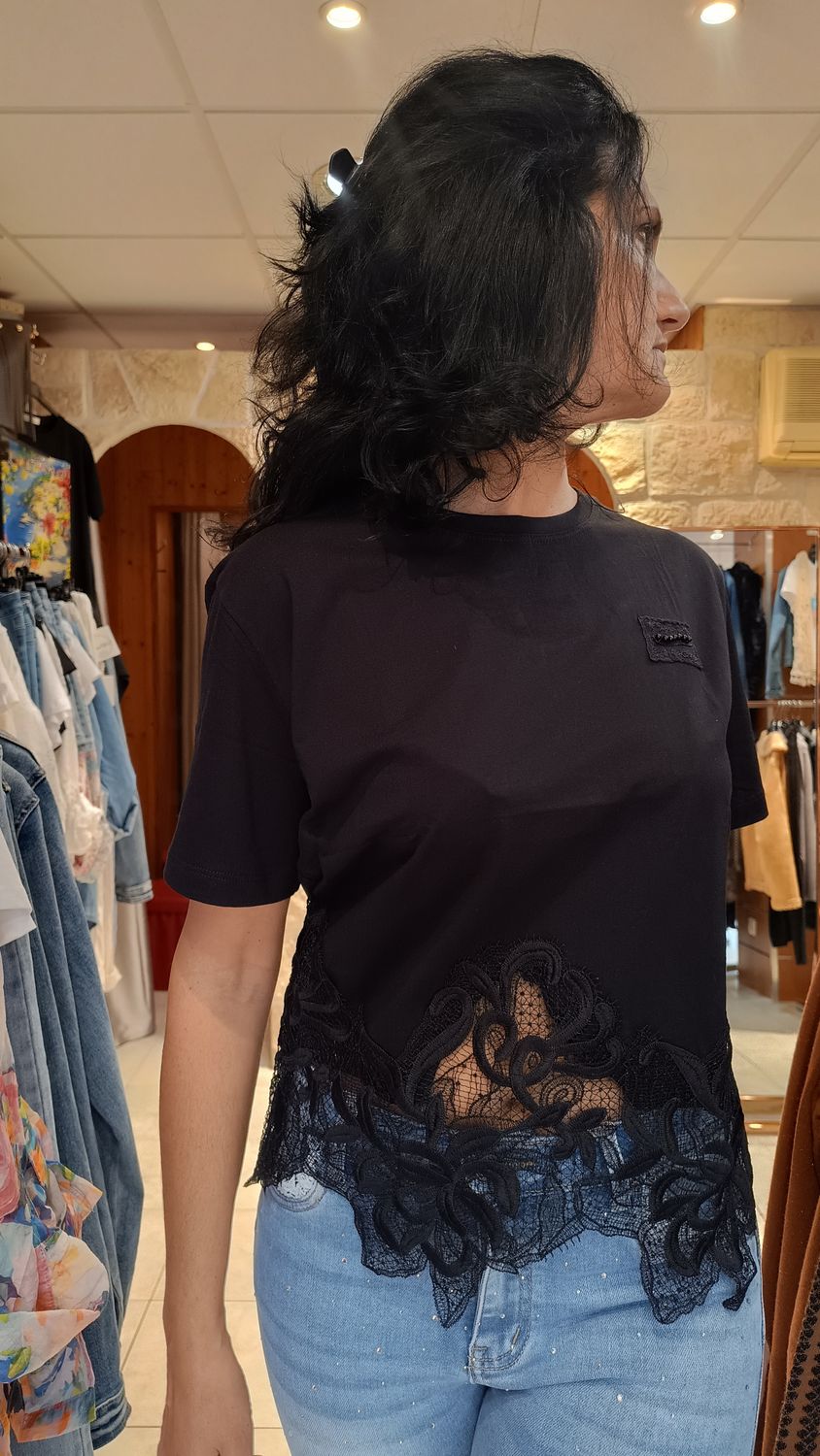 T-shirt maxi dentelle noir