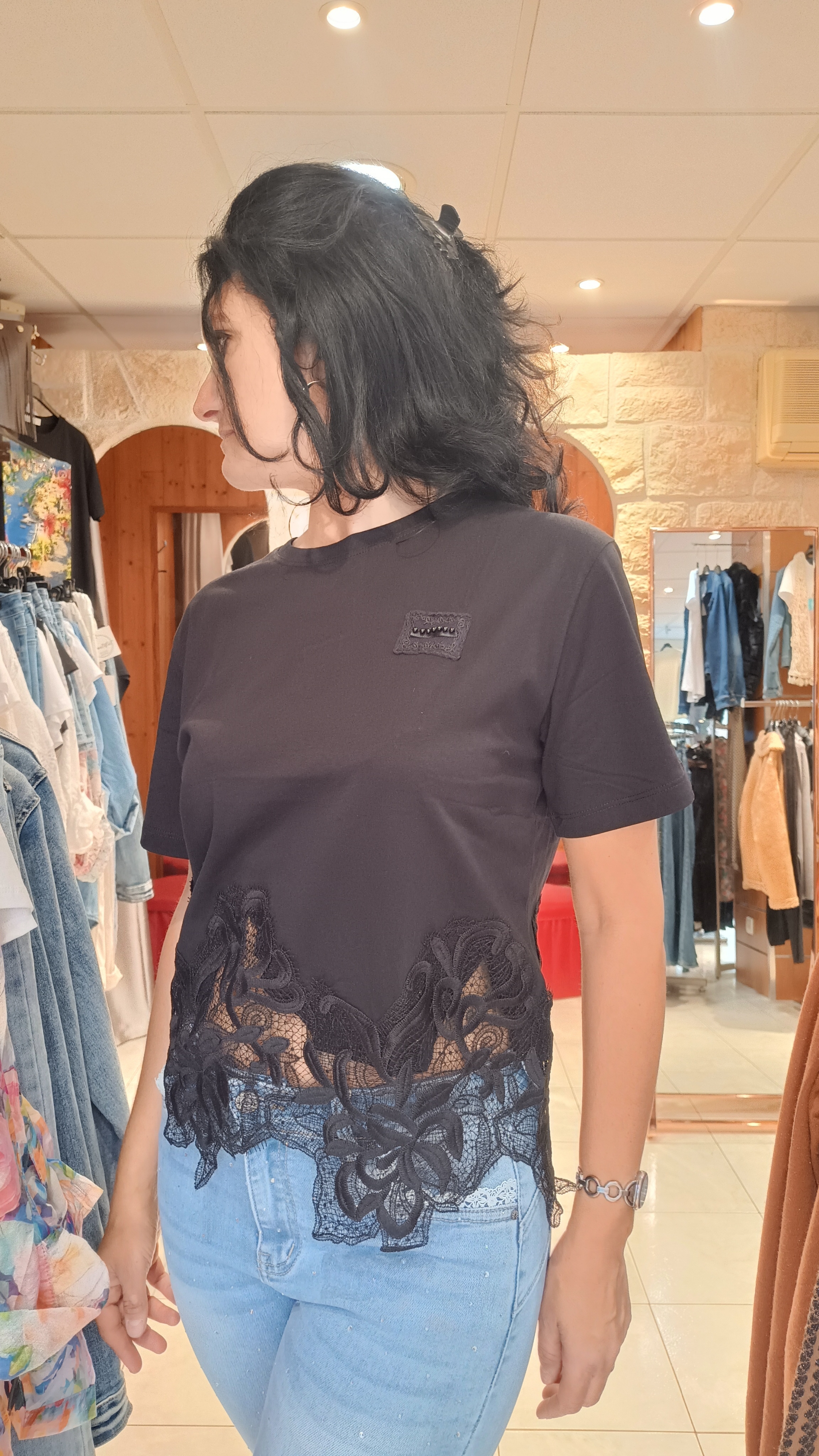 T-shirt maxi dentelle noir