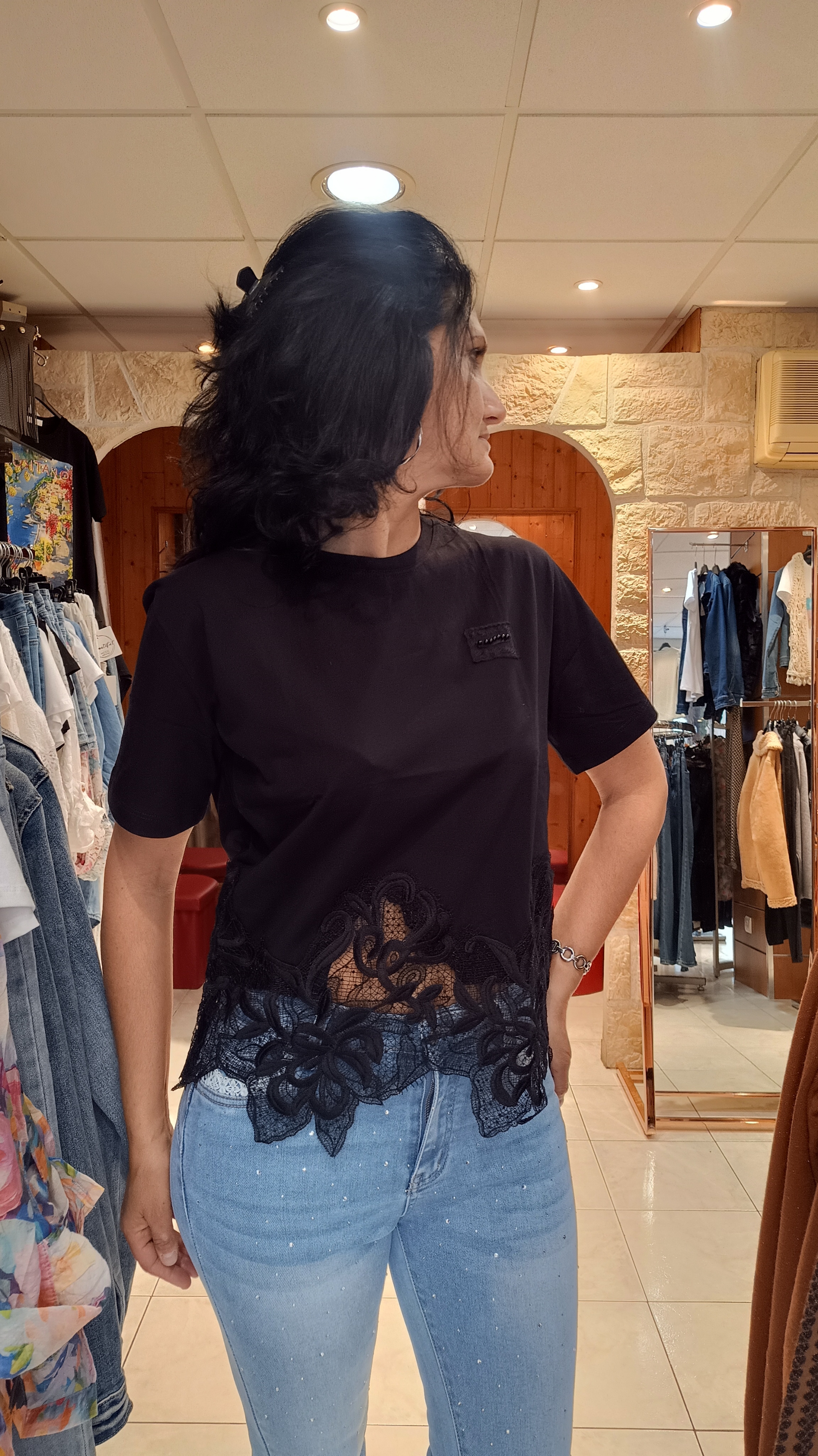 T-shirt maxi dentelle noir