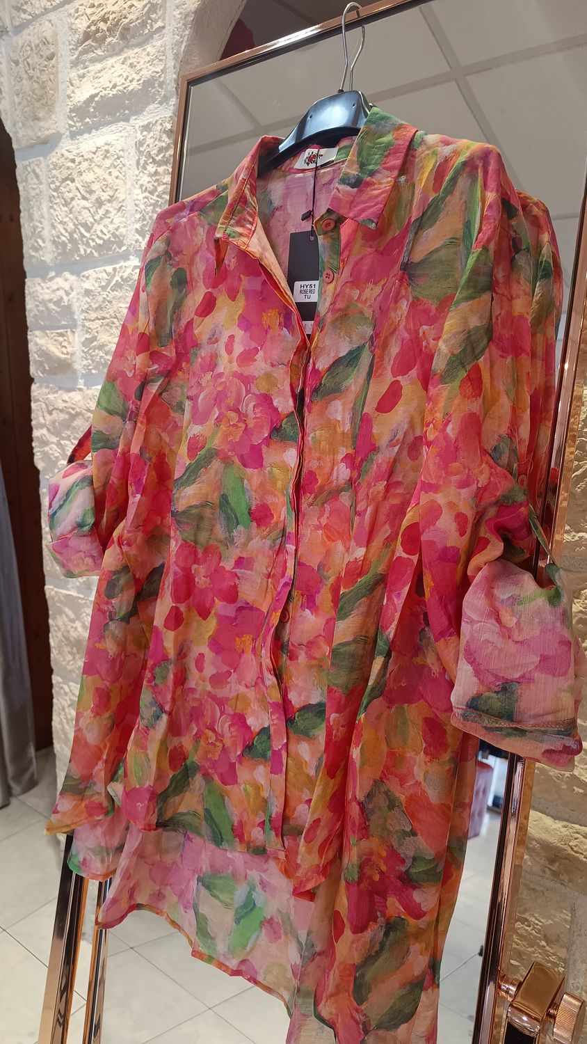 Chemisier long floral rouge 