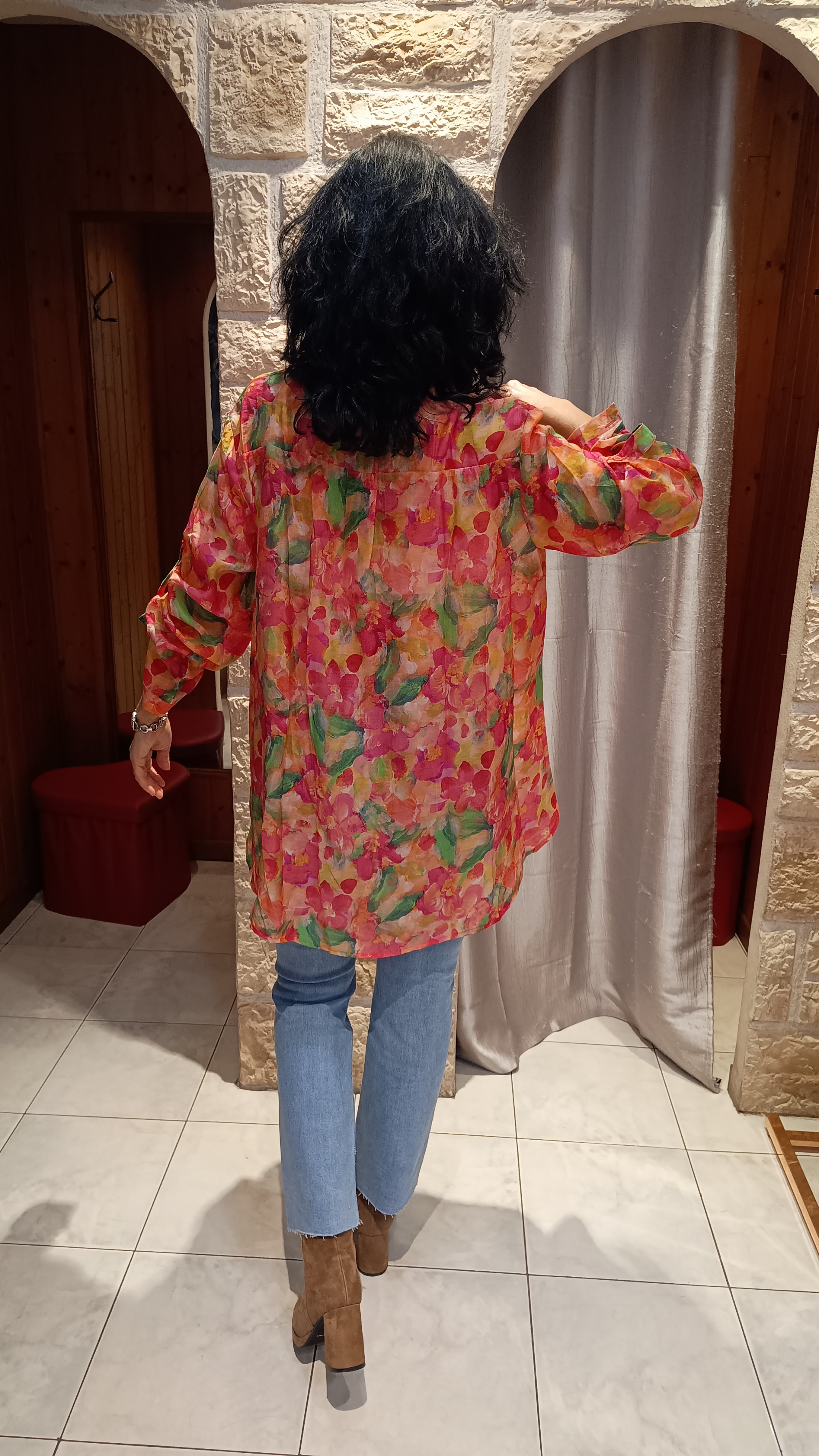 Chemisier long floral rouge