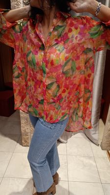 Chemisier long floral rouge 