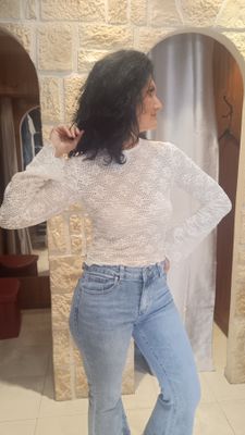 Top dentelle marguerite blanc cassé 