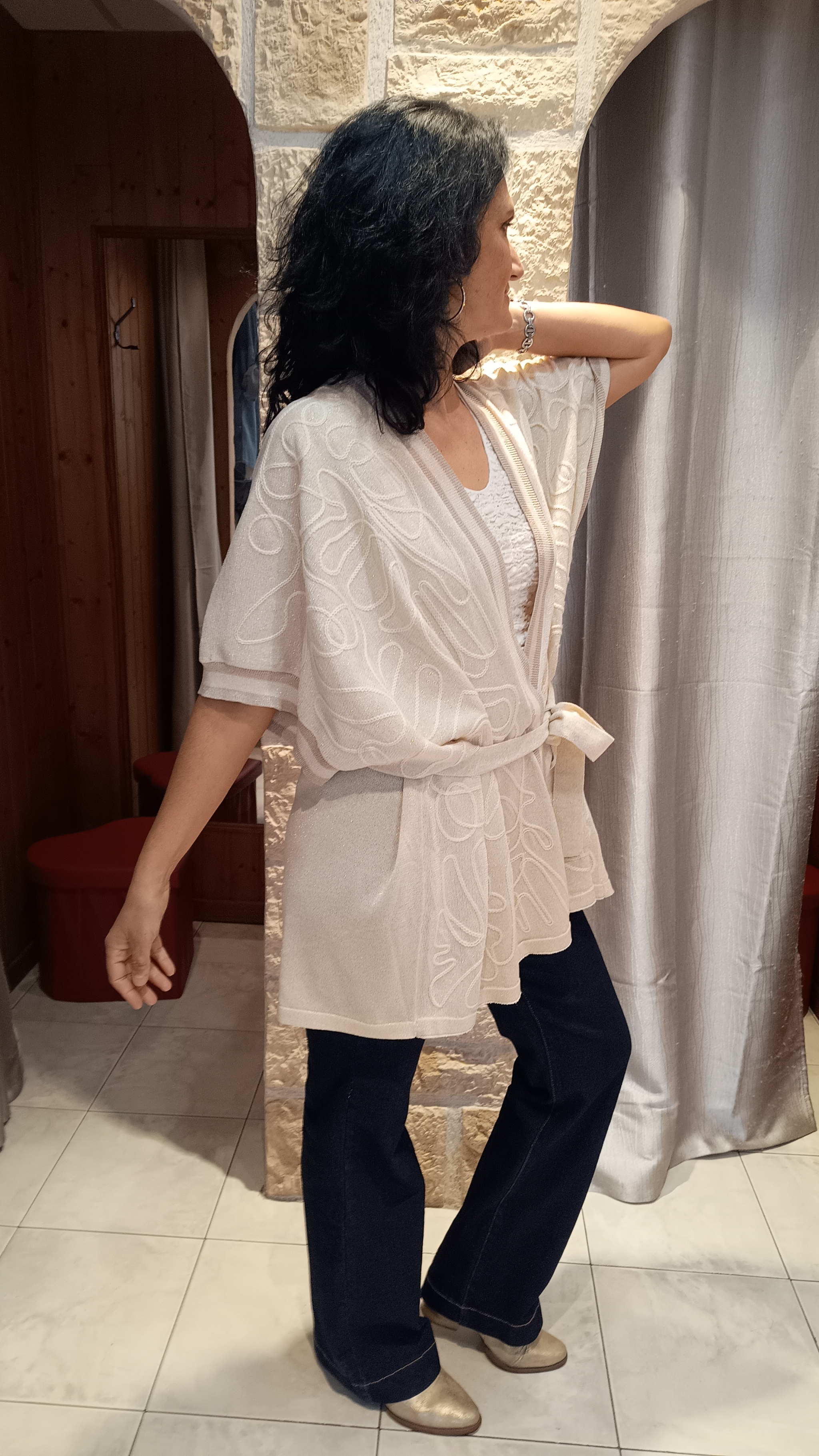 Gilet kimono beige doré