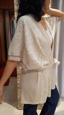 Gilet kimono beige doré 