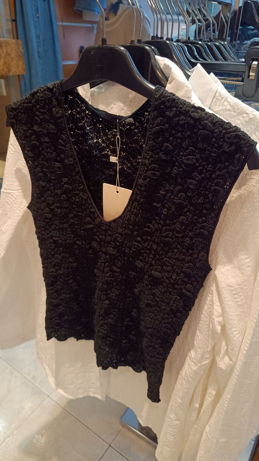 Crop top gaufré noir 