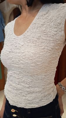 Crop top gaufré écru 