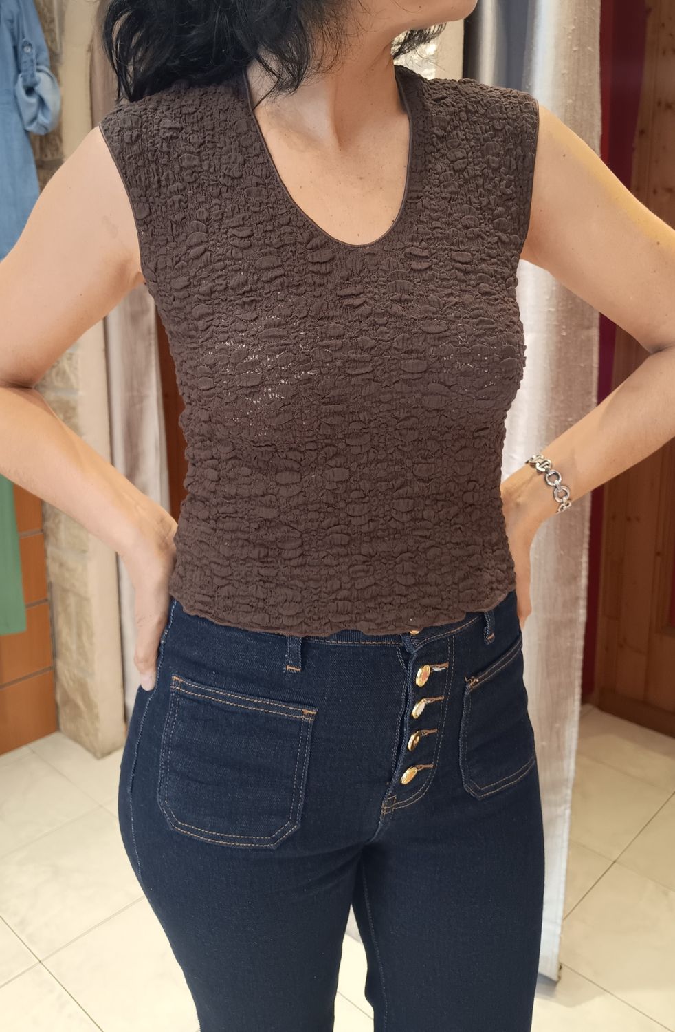 Crop top gaufré chocolat 