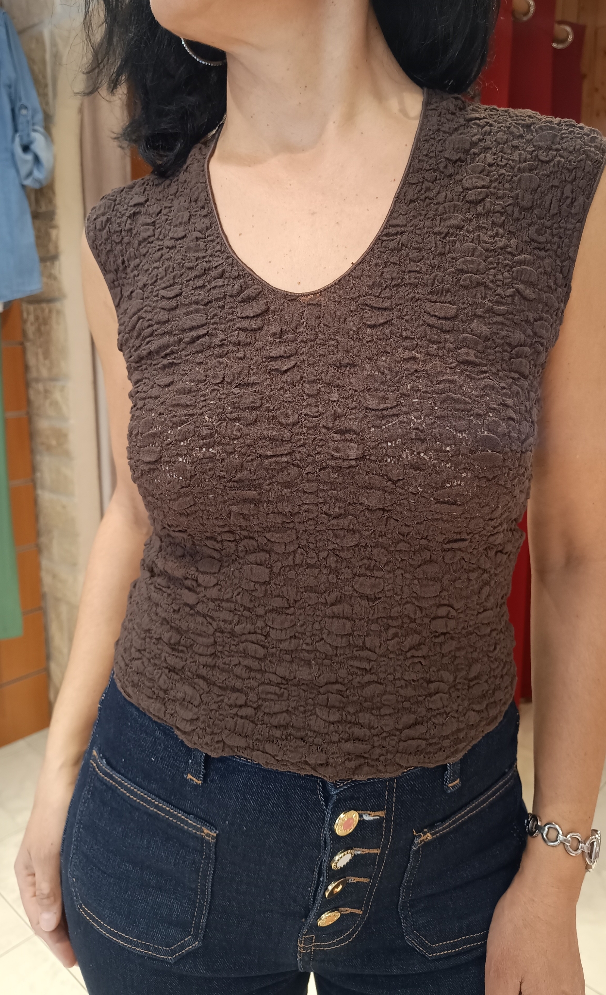 Crop top gaufré chocolat