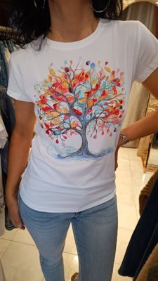 T-shirt Arbre multicolore blanc