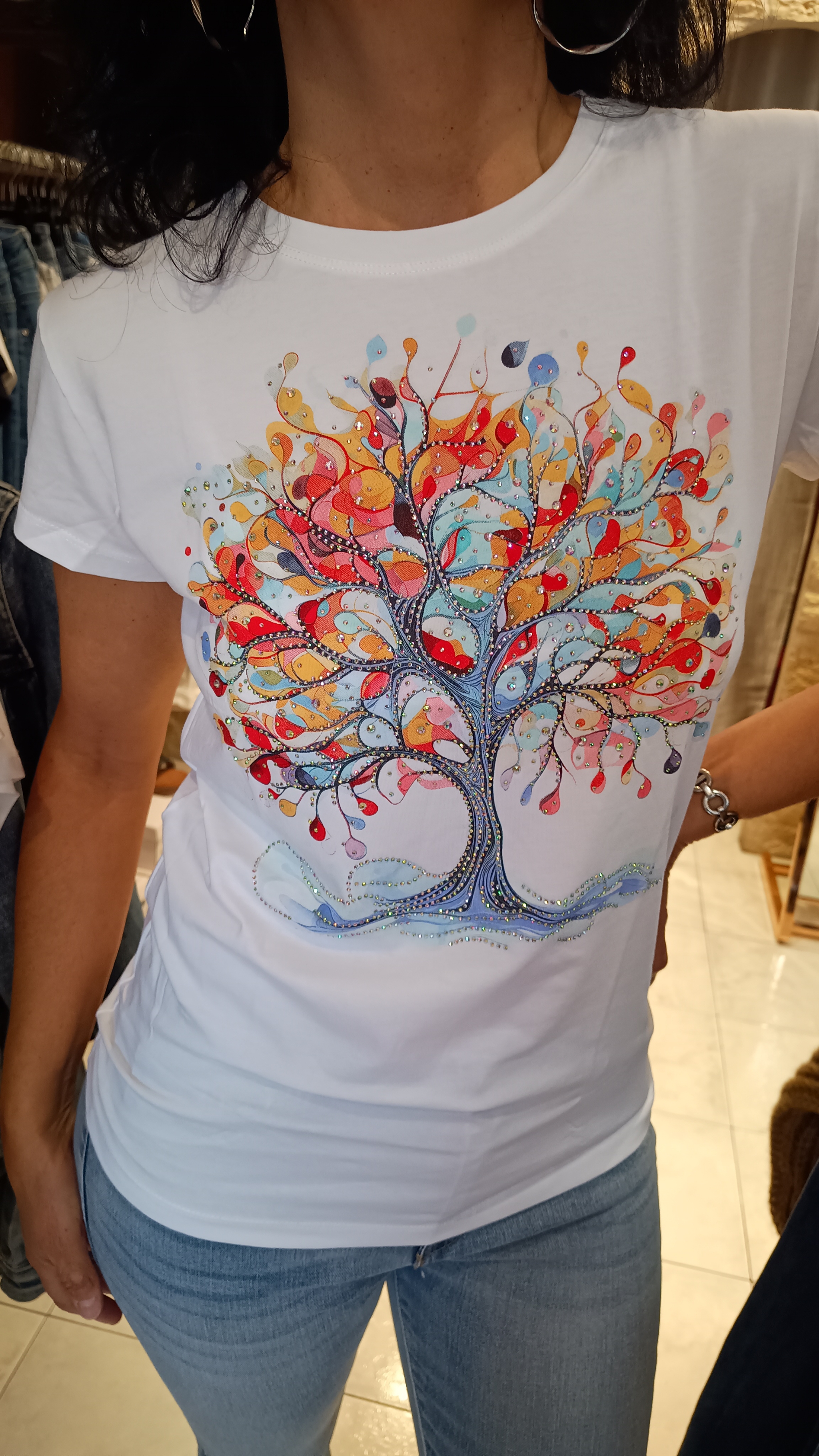 T-shirt Arbre multicolore blanc / bleu