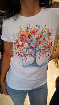 T-shirt Arbre multicolore blanc / bleu 