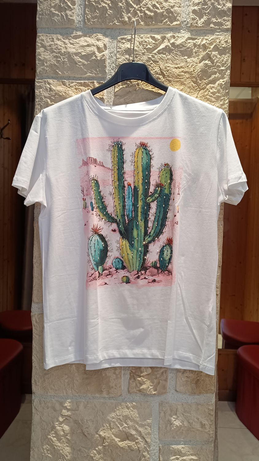 T-shirt Cactus blanc / rose T-shirt Cactus blanc / rose