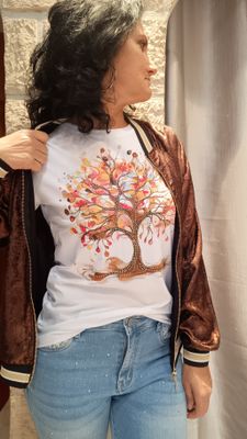 T-shirt Arbre multicolore blanc / marron 