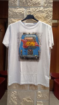 T-shirt Cinquecento blanc / bleu 