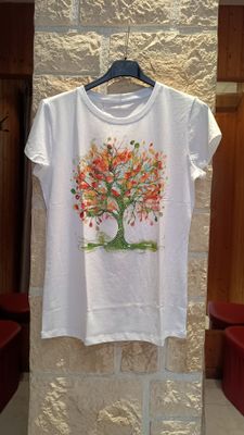 T-shirt Arbre multicolore blanc / vert 