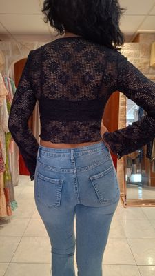 Top dentelle marguerite noir 