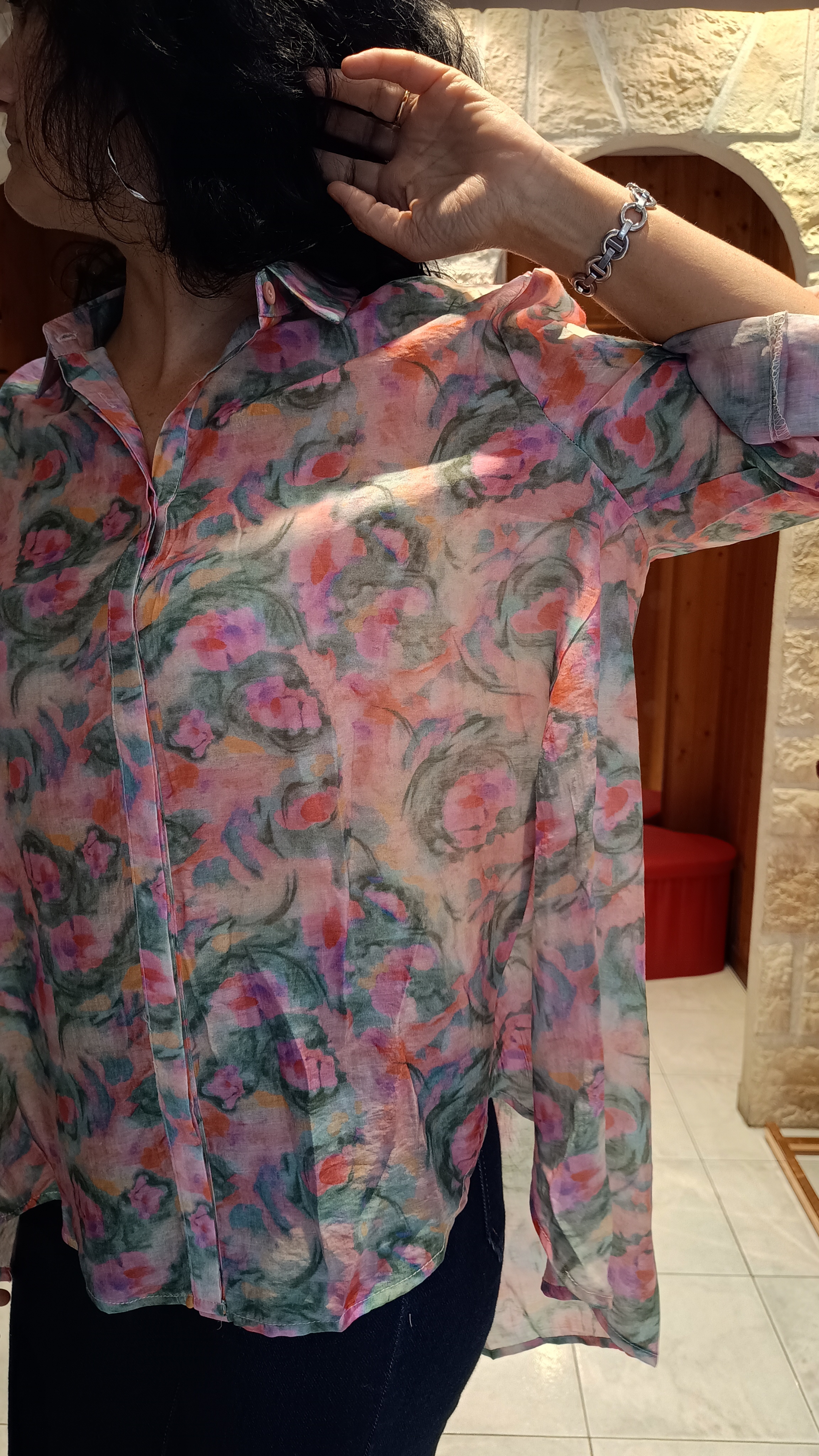 Chemisier long floral rose